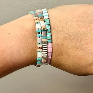 Three-Pack Bohemian Style Elastic Bracelet Set